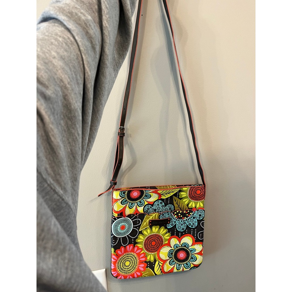 Vera Bradley Provencal Floral Crossbody Bag Faux Leather Black Multi Color